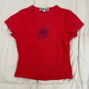I am Gia. Rib red Tee. Small